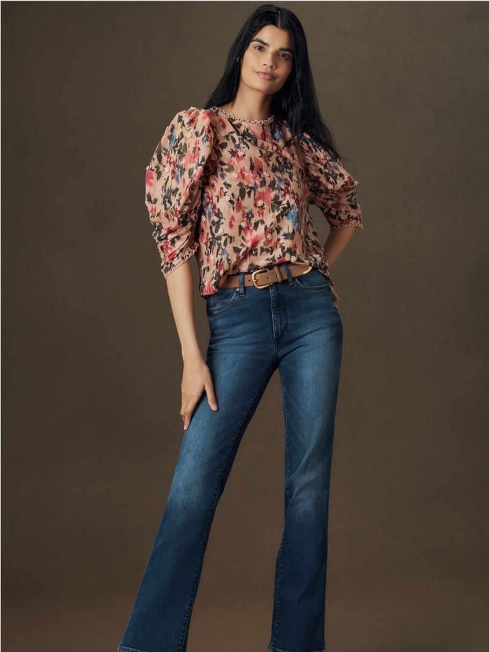 Anthropologie & Farm Rio Floral Puff-Sleeve Blouse in Blush Pink NWT - Picture 2 of 4